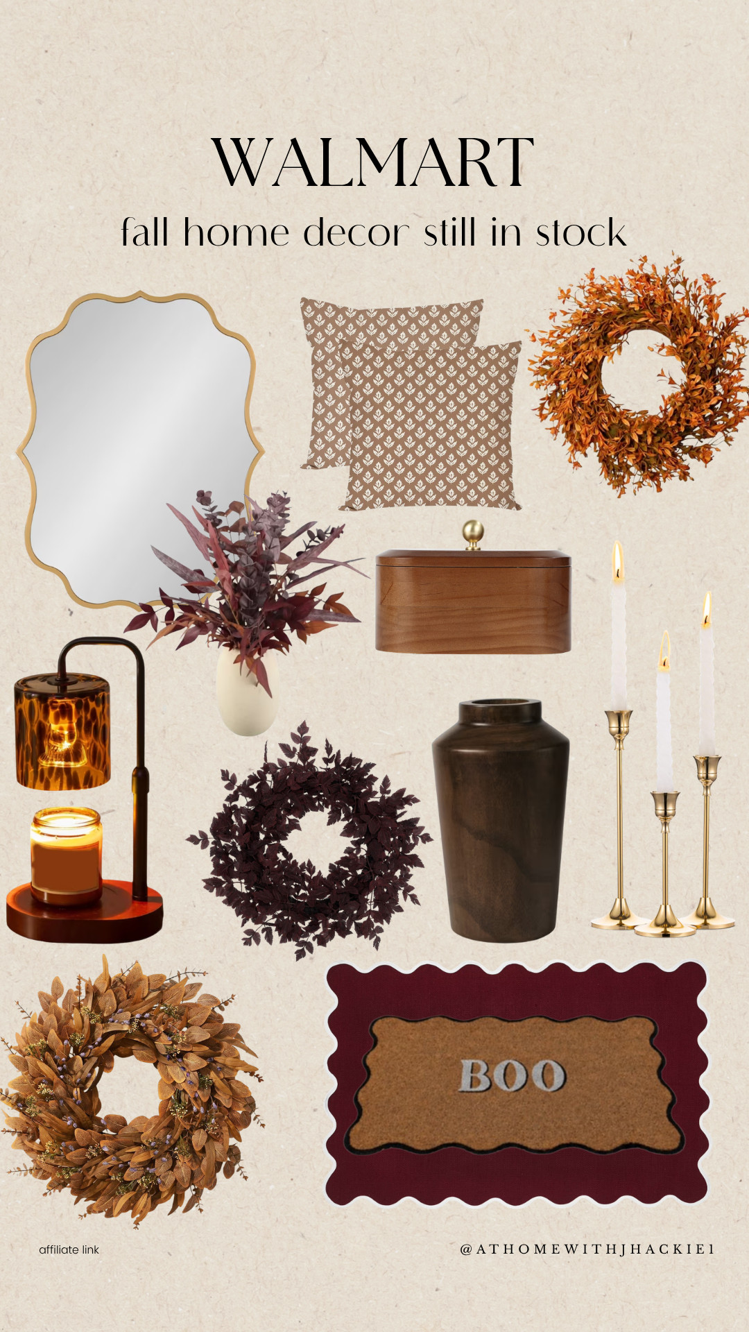 Walmart fall decor, Walmart fall home decor, Walmart home finds, fall decor still in stock, affordable fall decor, autumn home decor, fall decorating ideas, fall wreaths, fall throw pillows, fall front porch decor, Halloween doormat, fall floral stems, burgundy fall decor, brown fall decor, brass candlesticks, fall candle decor, fall mirror, cozy fall home, traditional fall decor, Walmart seasonal decor, Walmart fall finds, warm autumn decor

#LTKSeasonal #LTKHome