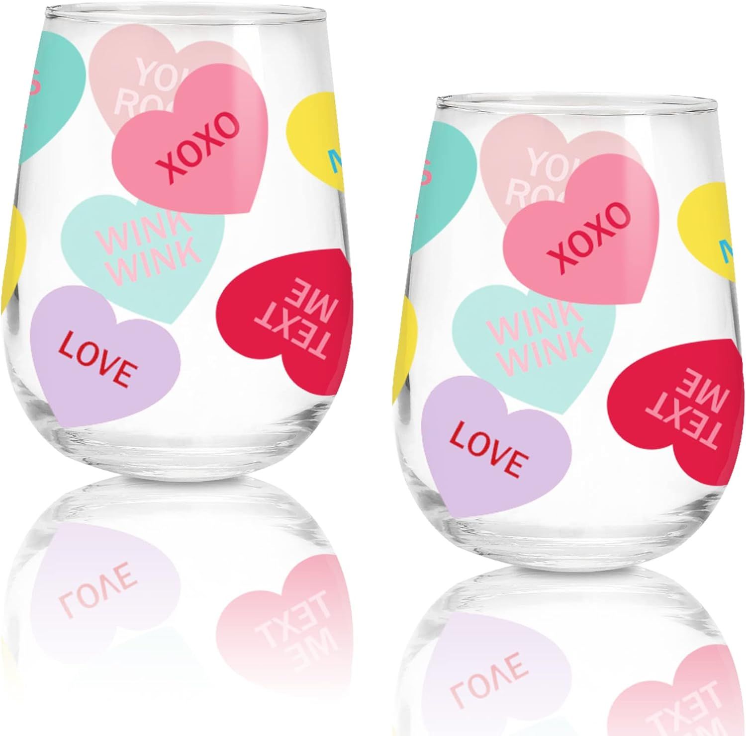 Whaline 17oz Valentine's Day Stemless Wine Glasses Gift for Her 2Pcs Colorful Conversation Heart ... | Amazon (US)