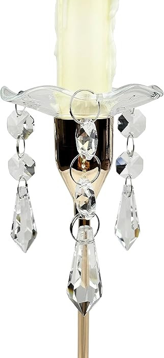 4 Pieces Bent Glass Candle Bobeches with Crystal Prisms Pendant, Taper Candle Wax Catcher Rings, ... | Amazon (US)