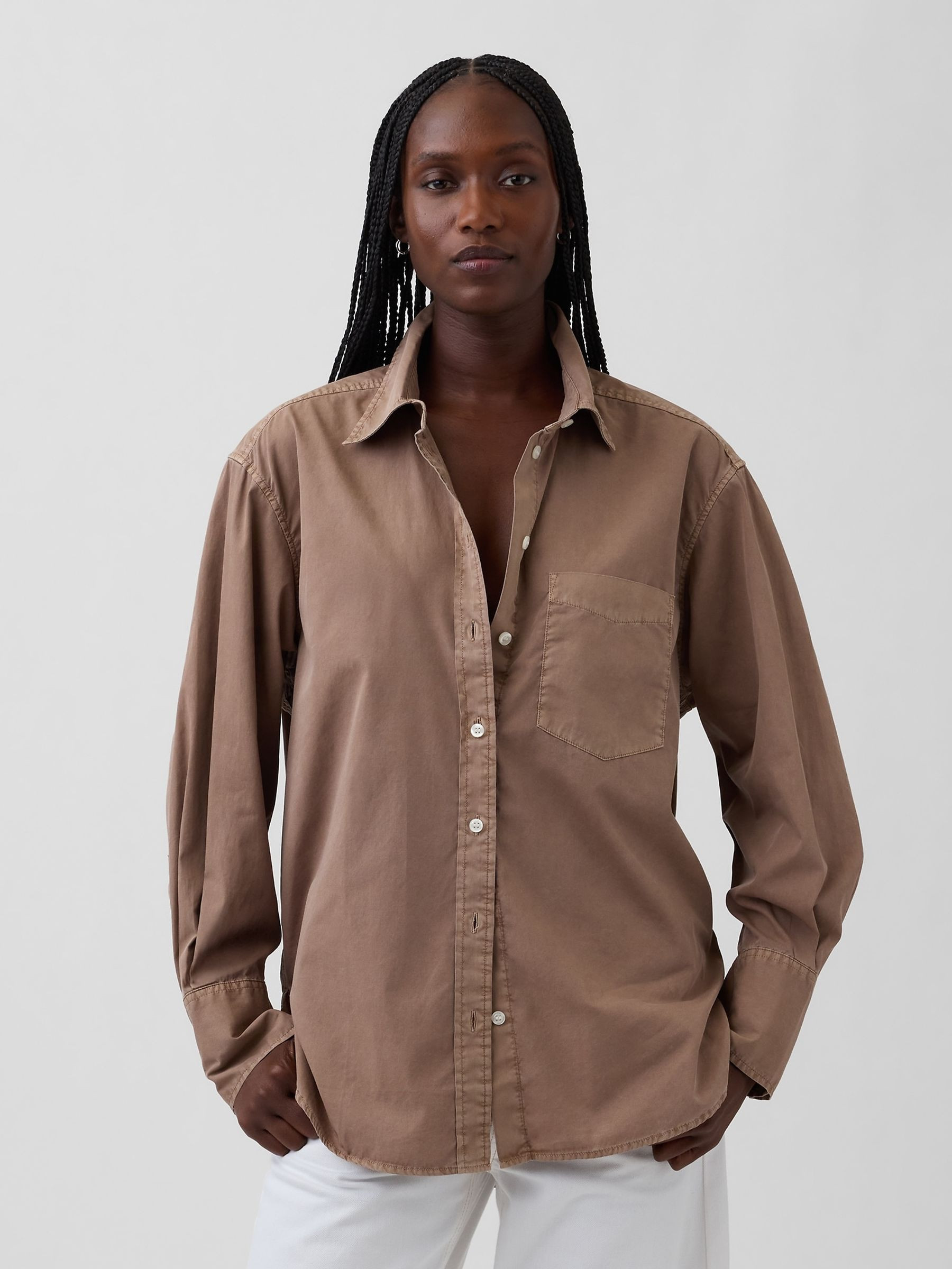 Brown Cotton Poplin Big Shirt | Gap | GAP UK