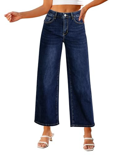 luvamia Wide Leg Jeans Woman Trendy Cropped Jeans for Women Baggy Jeans High Waisted Dark Blue Wide Leg Jeans Cropped Pants for Women Women's Baggy Jeans Size X-Large Fits Size 16 Size 18 | Amazon (US)