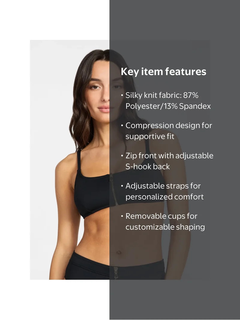 Time and Tru Women's and Women's Plus Size Compression Zipper Bikini Top, Sizes XS-3X | Walmart (US)