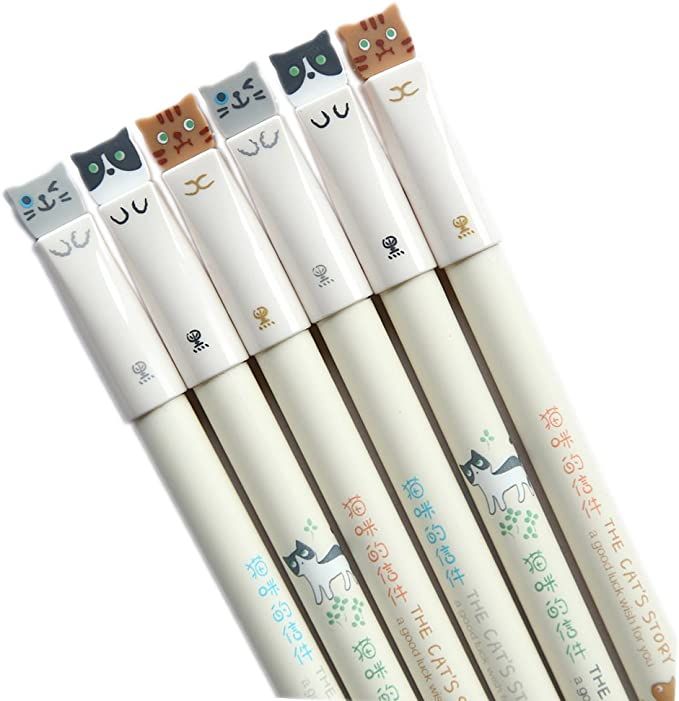 GANSSIA Colorful Cats Design 0.38mm Gel Pens Black Ink Pen Pack of 6 Pcs | Amazon (US)