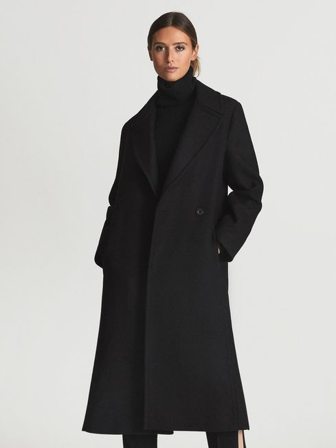 Reiss Black Kaia Zip Detail Wool Blend Coat | Reiss US
