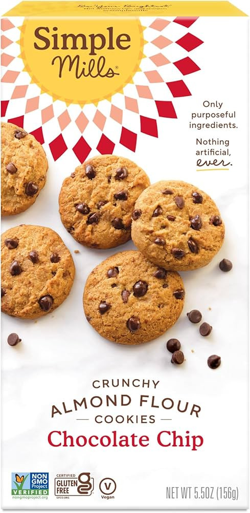 Simple Mills Almond Flour Crunchy Cookies, Chocolate Chip - Gluten Free, Vegan, Healthy Snacks, M... | Amazon (US)