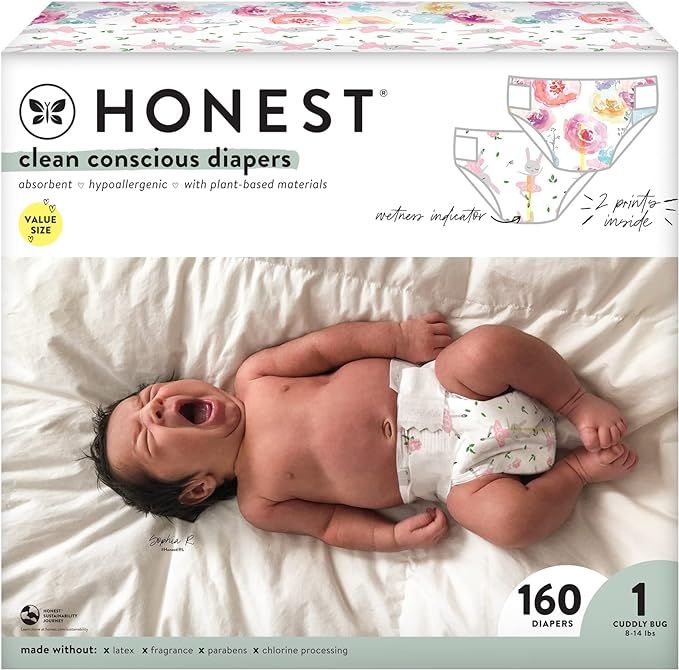 The Honest Company Clean Conscious Diapers, Rose Blossom + Tutu Cute, Size 1, 160 Count Super Clu... | Amazon (US)