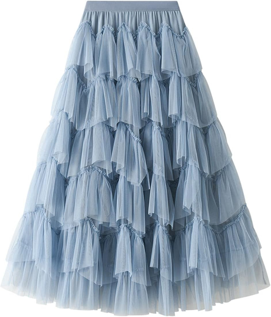 Women's Tulle Tutu Skirts Tiered Skirt Petticoat Elasticated Waist Pleated A Line Ruffles Skirts | Amazon (US)