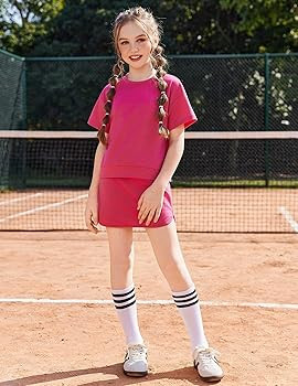 Arshiner Girls 2 Piece Outfits Summer Clothes Short Sleeve Drop Shoulder Shirt and Skirt with Bui... | Amazon (US)