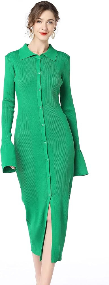 Long sweater dress for women Bodycon Sweater Dresses Botton Down Slim fit Cardigan dress Knit Swe... | Amazon (US)