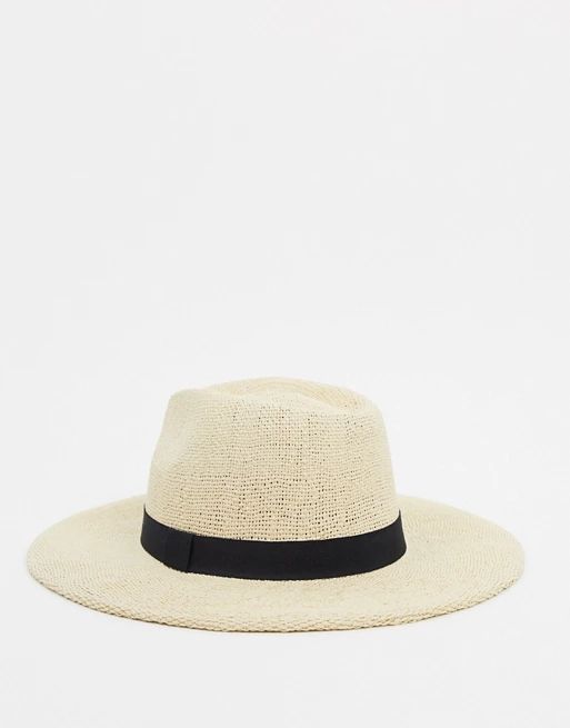 ASOS DESIGN fedora straw hat with black band in natural | ASOS US