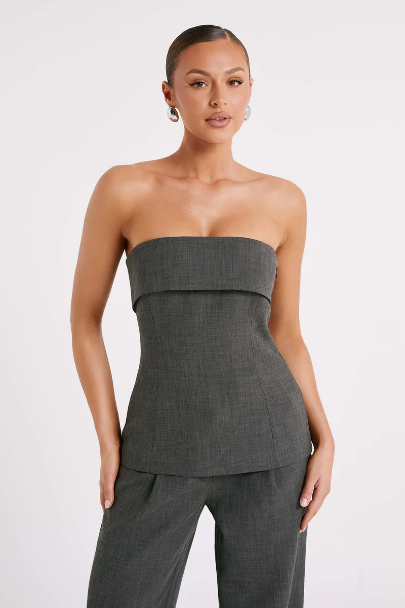 Natalie Textured Strapless Top - Charcoal | MESHKI US