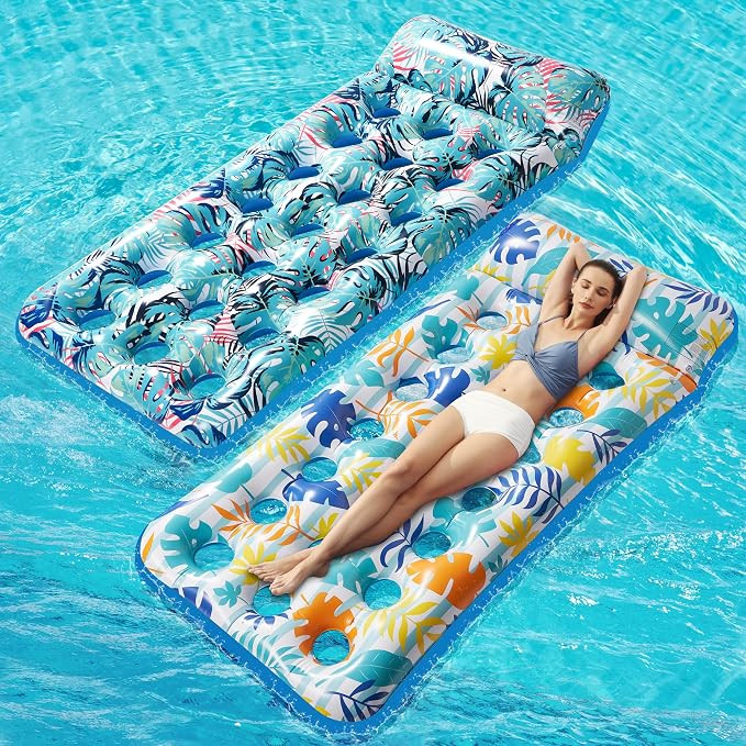 2 Pack Inflatable Pool Float Mat, Giant Pool Floats Adult Size with Headrest, Lake Float Raft Wat... | Amazon (US)