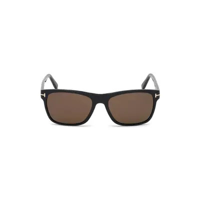 TOM FORD Giulio 57mm Geometric Sunglasses in Shiny Black /Brown at Nordstrom | Nordstrom