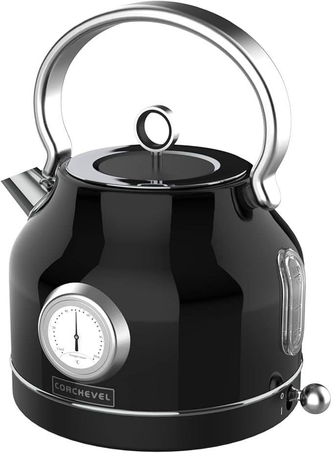 Electric Kettle 1.7L Retro Hot Water Boiler with Temperature Gauge Visible Water Level Line Fast ... | Amazon (US)