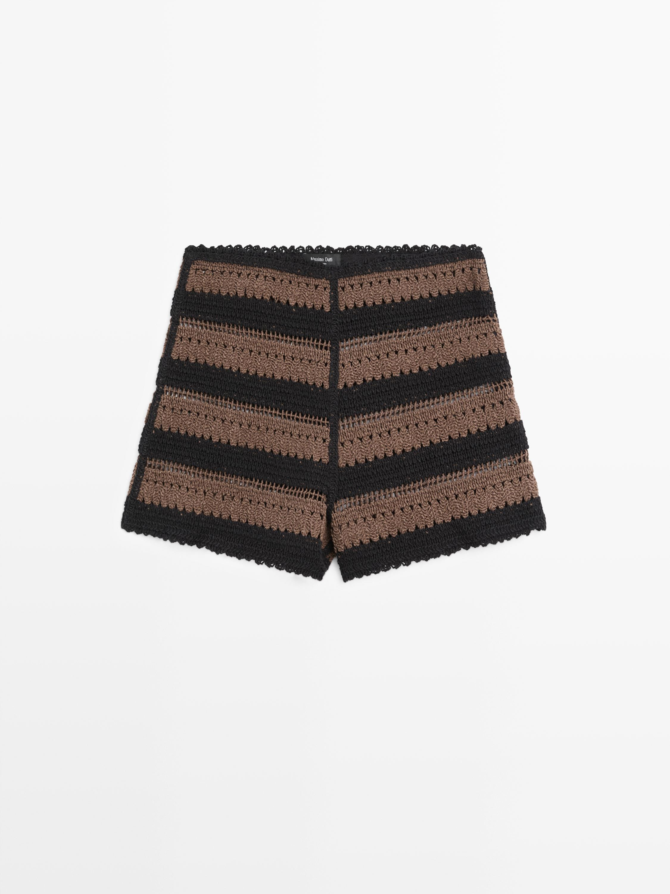 Striped cotton crochet shorts | Massimo Dutti UK
