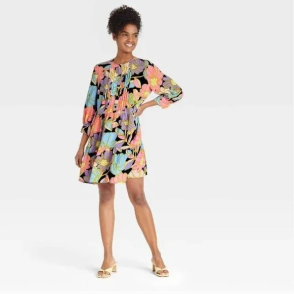 Who What Wear Women's Dress Small Floral Button Front Pleated Tiered Mini Small | Poshmark