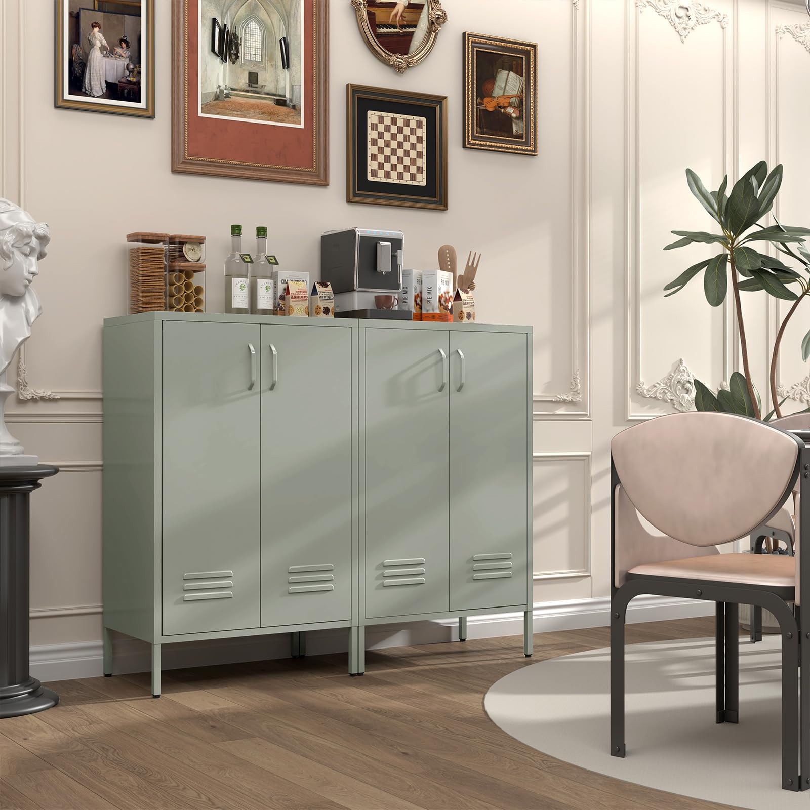 Entryway Cabinet,Metal Locker Cabinet with Adjustable Shelves,Green Storage Cabinets for Living R... | Amazon (US)