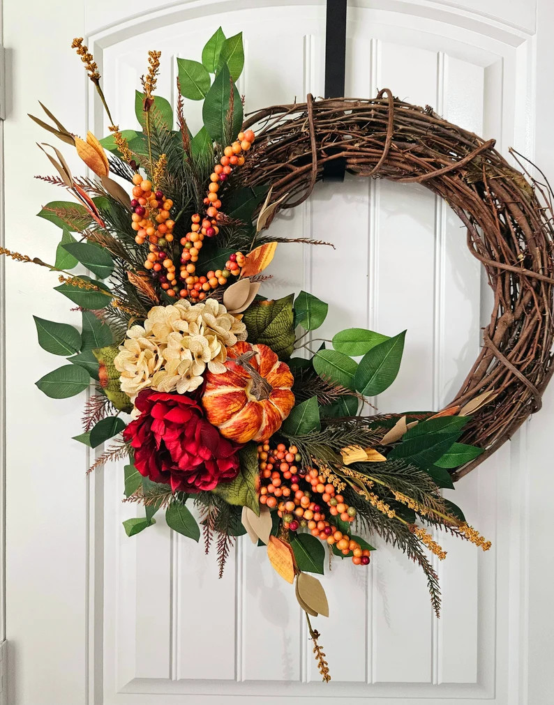 Fall Wreath, Elegant Autumn Wreath, Luxury Pumpkin Wreath, Fall Door Wreath, Berries Autumn Wreat... | Etsy (Global)