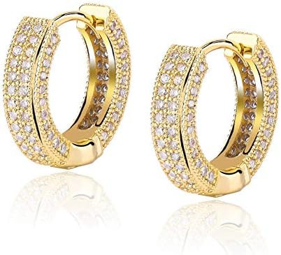 TOPGRILLZ Iced Out Hoop Earrings Cubic Zirconia Huggie Cartilage Cuff Hypoallergenic 14K Gold Pla... | Amazon (US)