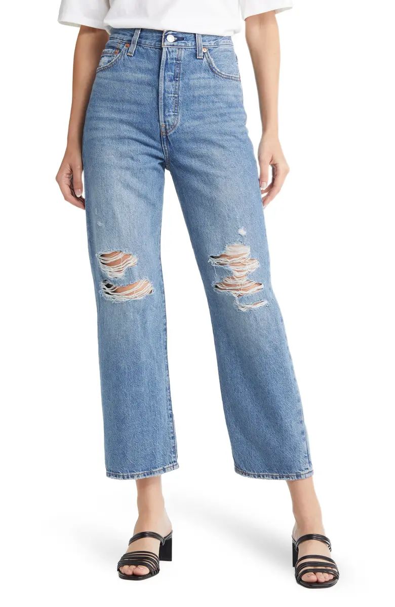 Ribcage Ripped Ankle Straight Leg Jeans | Nordstrom
