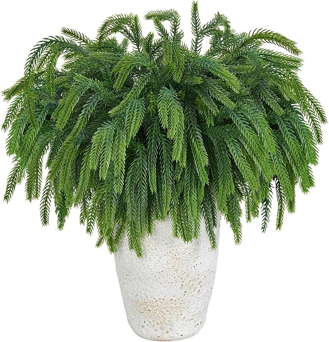 16PCS Christmas Norfolk Pine Branches with 2PCS Pine Cones Branches,18.5in Artificial Norfolk Pin... | Amazon (US)