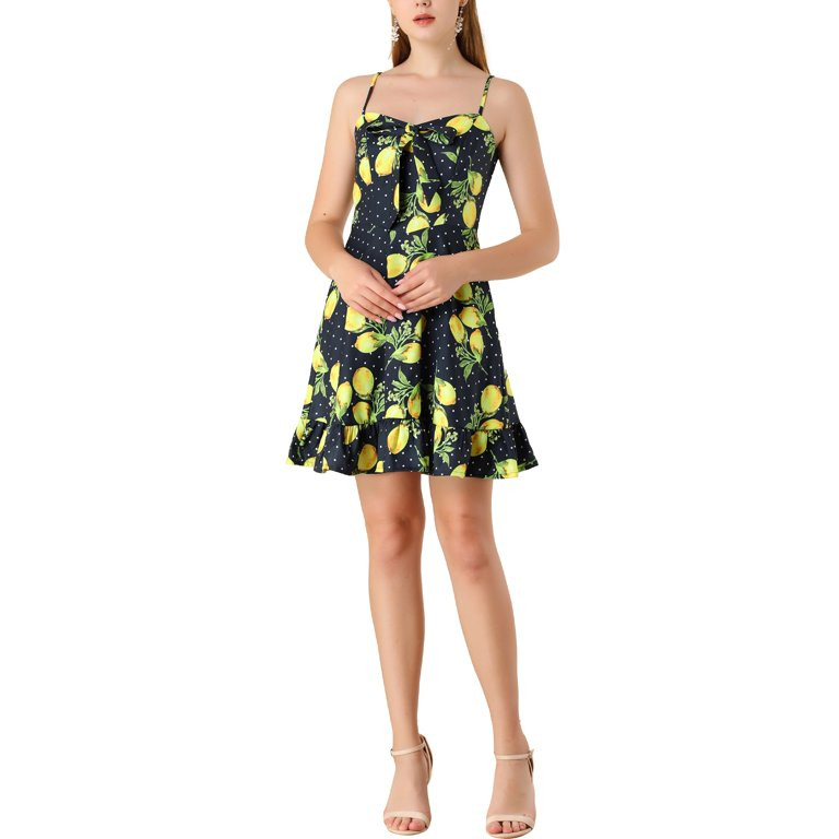 Allegra K Women's Spaghetti Strap Bowknot Lemon Dotted Dresses - Walmart.com | Walmart (US)