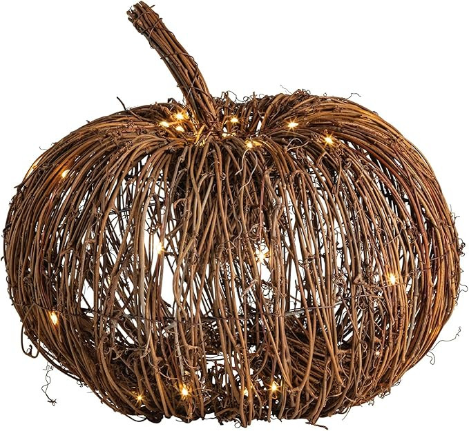 Mud Pie Thanksgiving Small Light-Up Rattan Pumpkin | Amazon (US)