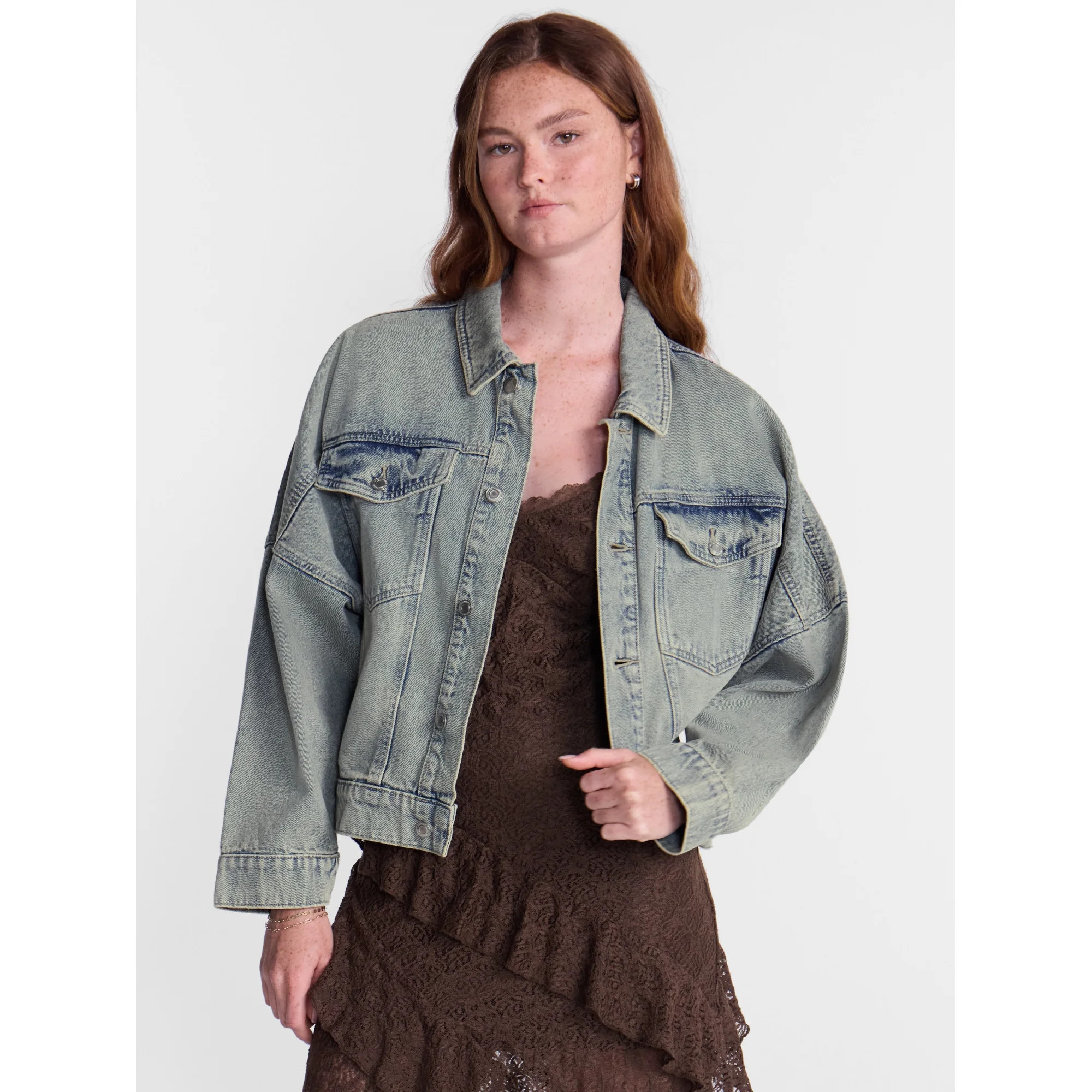 No Boundaries Oversized Denim Cotton Jacket  Women’s XXS-4X | Walmart (US)