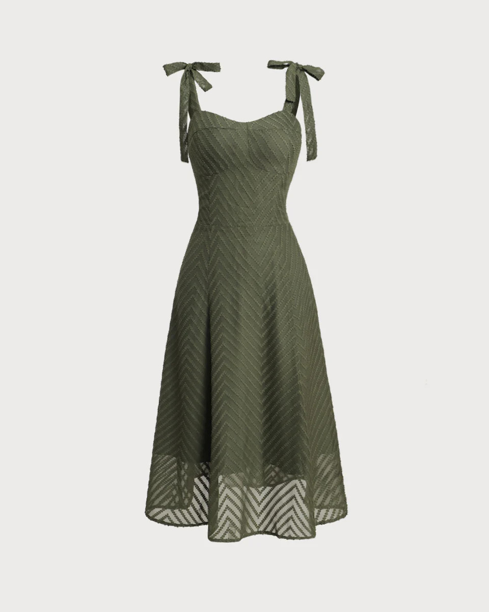 Green Sweetheart Neck Tie Strap Midi Dress | rihoas.com