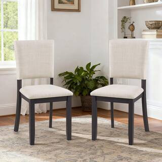Storey Modern Antique Black plus Beige Upholstered Linen Dining Side Chairs with Solid Wood Legs, Set of 4 | The Home Depot