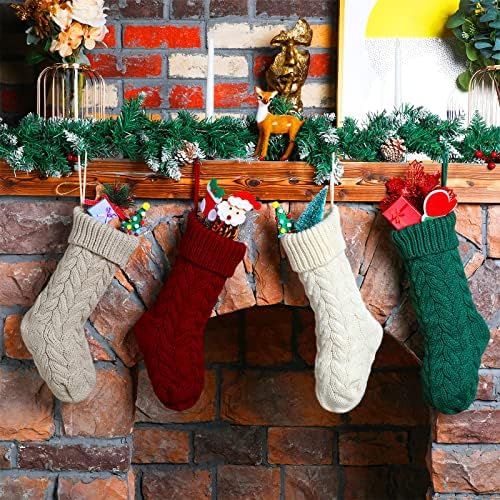 12 Pieces Christmas Stockings 14.5 Inch Cable Knitted Xmas Stockings Wine Red White Linen Dark Gr... | Amazon (US)