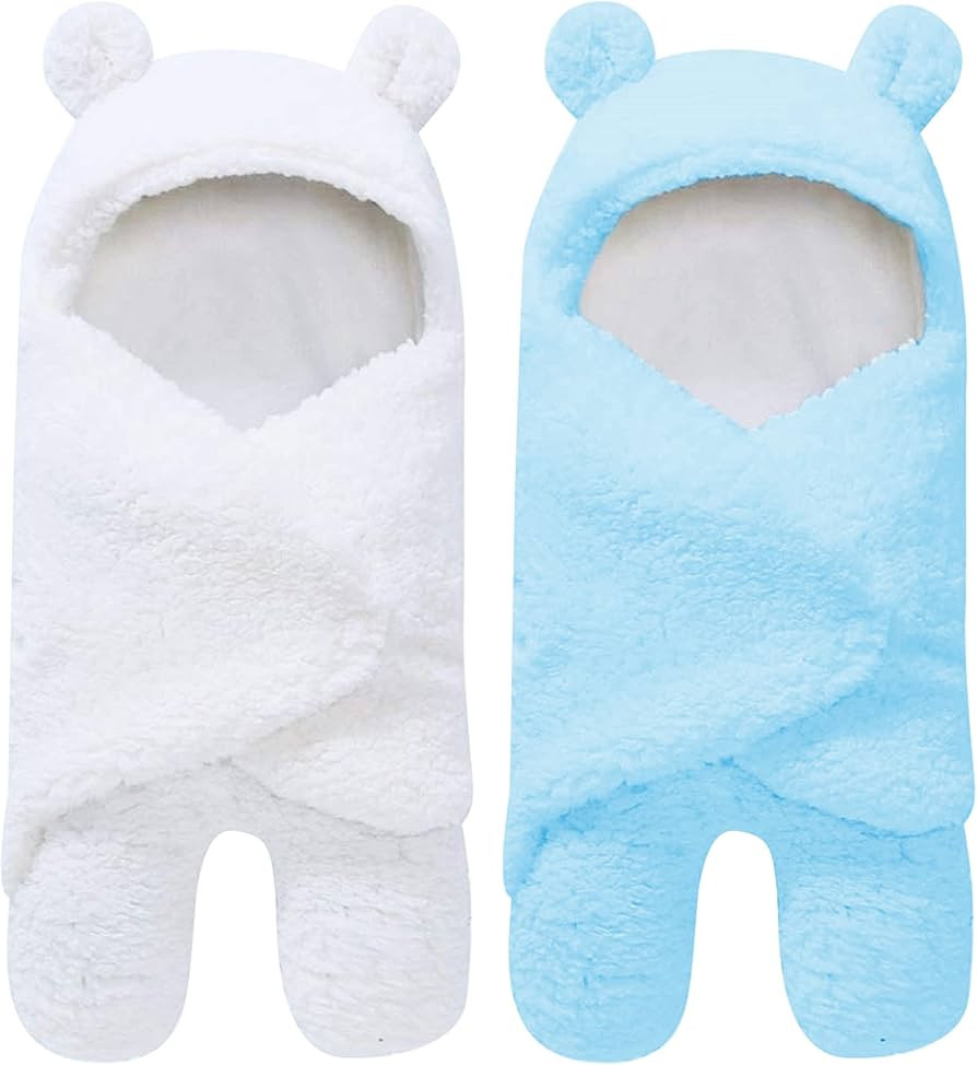 2 Pack Ultra Warm Sherpa Plush Baby Sleeping Swaddle Wrap - Newborn Essentials Must Haves for 0-6... | Amazon (US)