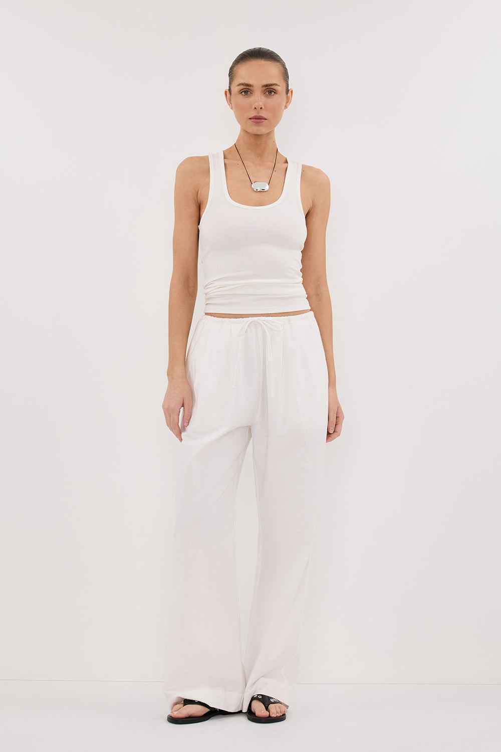 RHEA WHITE COTTON DRAWSTRING PANT | DISSH