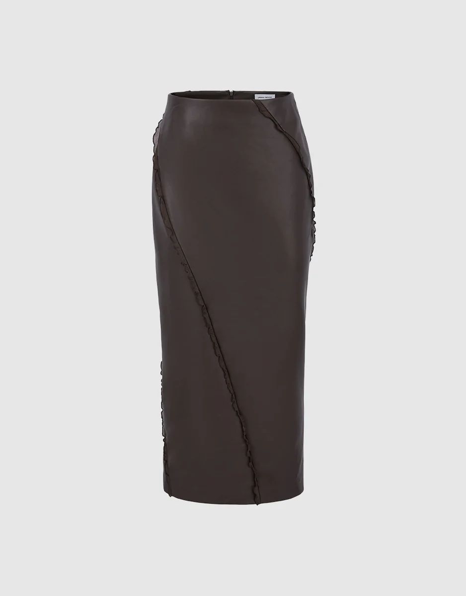 Slit Hem Faux Leather Skirt With Ruffle | Urban Revivo