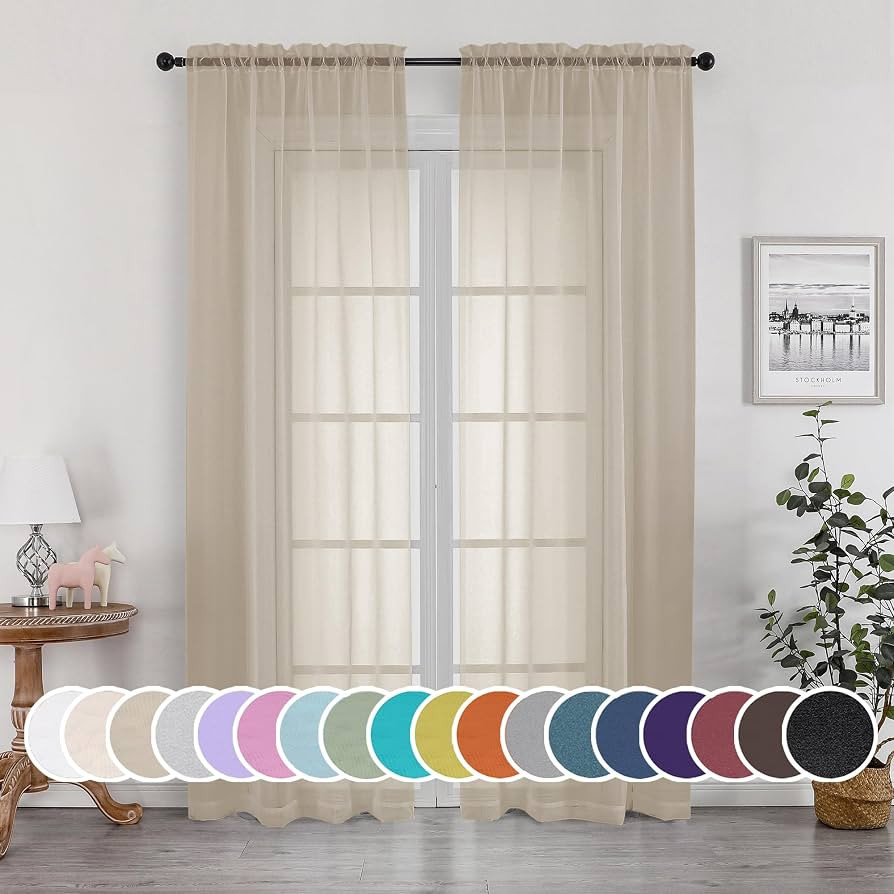 Taupe Sheer Curtains 84 inches Long for Bedroom Living Room 2 Panels Set, Rod Pocket Solid Taupe ... | Amazon (US)