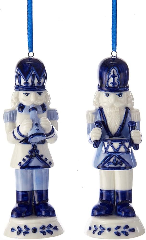 Kurt Adler Delft Blue Nutcracker Figures Christmas Holiday Ornaments Set of 2 Porcelain | Amazon (US)