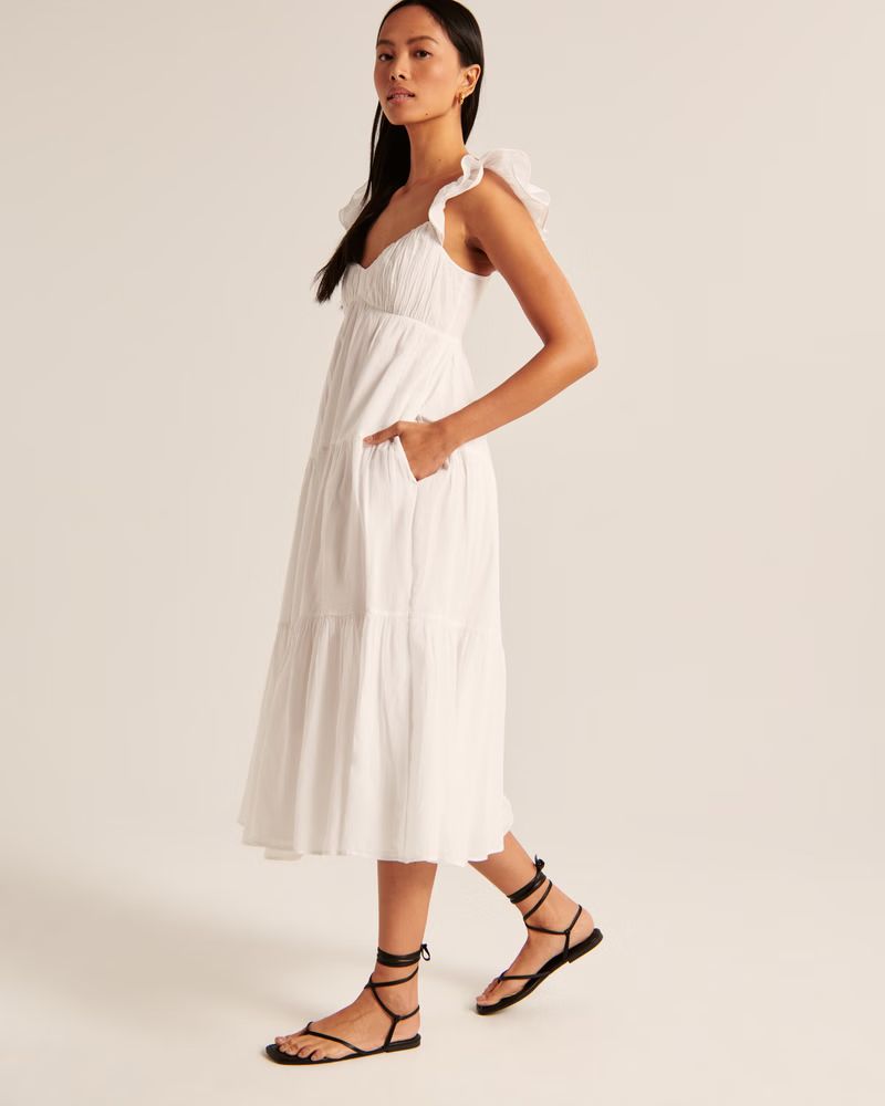 Ruffle Flutter Sleeve Sheer Maxi Dress | Abercrombie & Fitch (US)