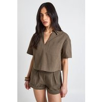 Twill Turn Up Cuff Short, khaki | PrettyLittleThing US
