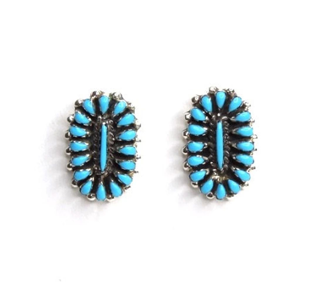Petti Point Sleeping Beauty Turquoise 925 Sterling Silver Zuni Style Post Earrings - Etsy | Etsy (US)