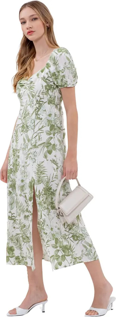 Blu Pepper Floral Puff Sleeve Front Slit Midi Dress | Nordstromrack | Nordstrom Rack