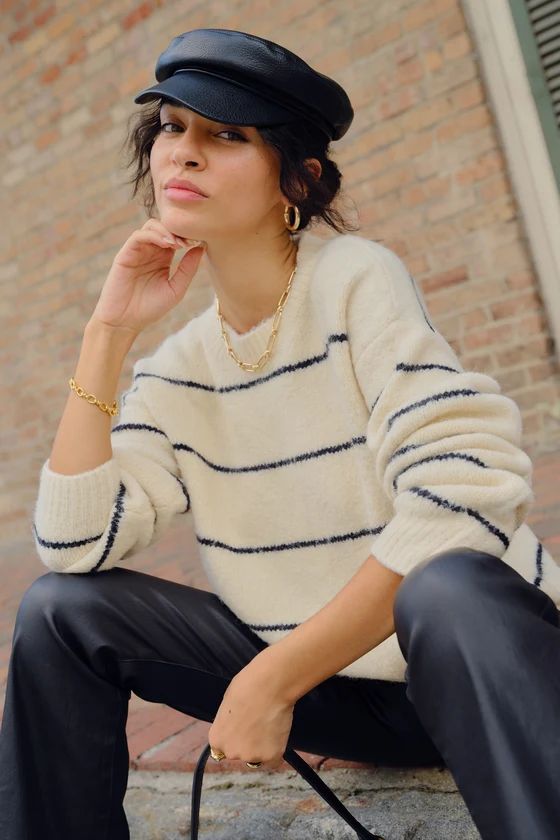 One Good Reason Cream and Black Striped Oversized Sweater | Lulus (US)