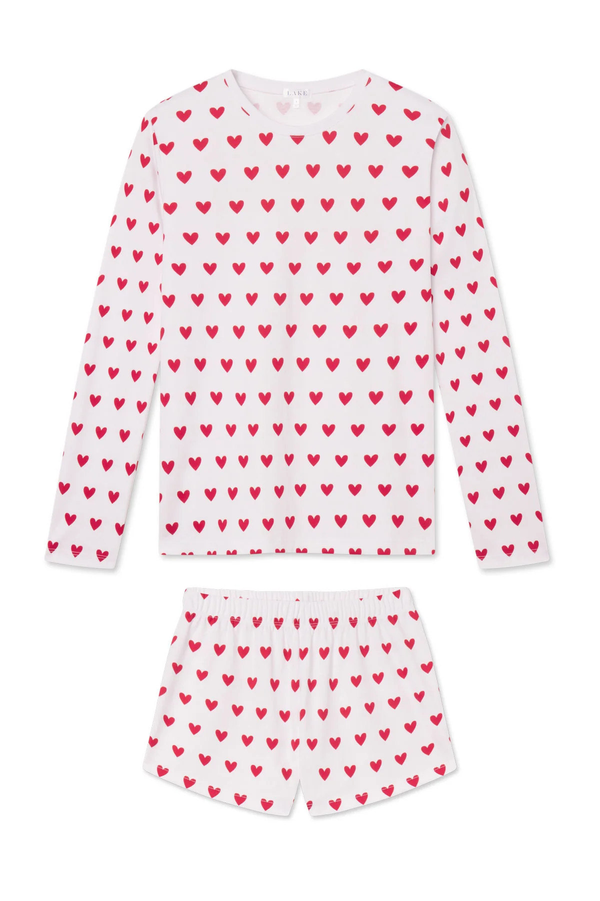 Pima Crew Long-Short Set in Classic Red Heart | Lake Pajamas