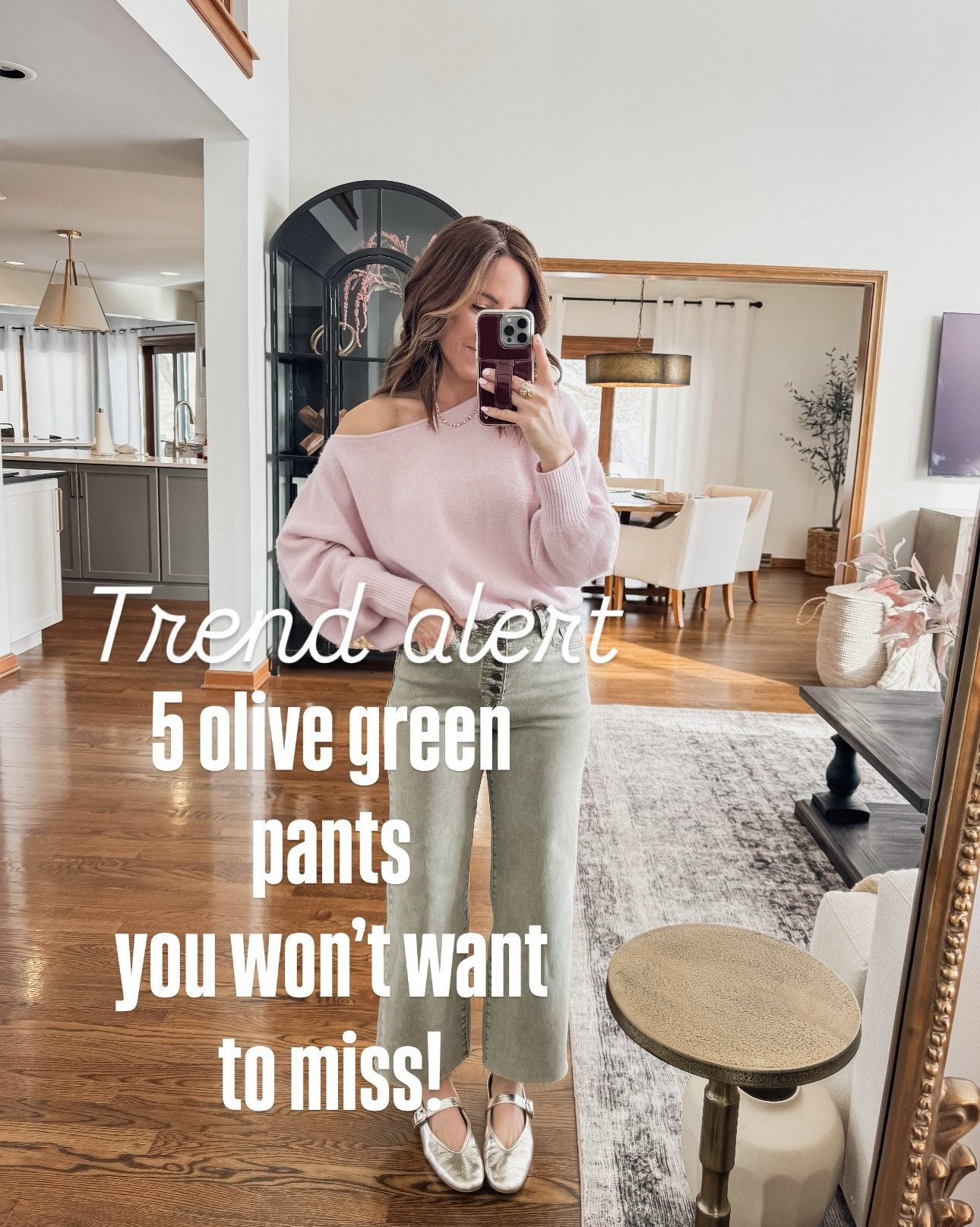 Olive green. These 5 pants will be on rotation. Easy to wear casual or elevate a little. 
Must have style. 
Jeans tts, 25
Slight barrel utility pants- down one size to 24
Aritzia wide leg - small in regular length
Stripe wide leg- xs
Camo pants - down one to 24

#LTKgrwm #LTKootd #LTKSeasonal