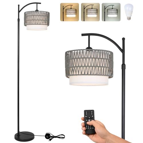 eyassi Floor Lamps for Living Room, Arc Standing Lamp with Remote & Dimmable Bulb, Boho Rattan Fl... | Amazon (US)
