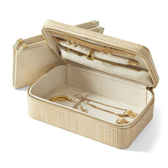 Medium Raffia Travel Jewelry Case | Mark and Graham