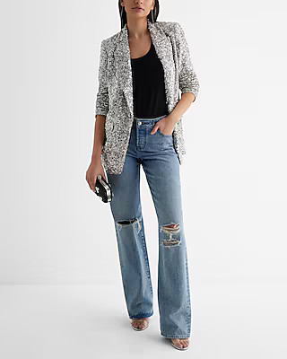Sequin One Button Boyfriend Blazer | Express