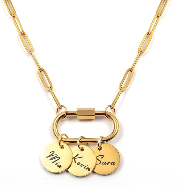 MignonandMignon Custom Carabiner Coin Charm Necklace with Kids Names,Birthday Gift for Mom, Handm... | Amazon (US)