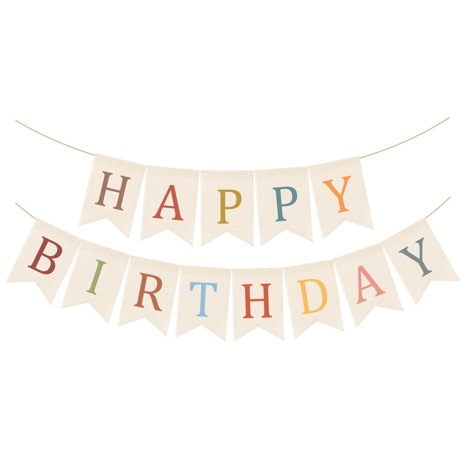 Happy Birthday Burlap Banner Boho Theme Garland White Bunting Bohemian Hanging Flag Rustic Colore... | Amazon (US)