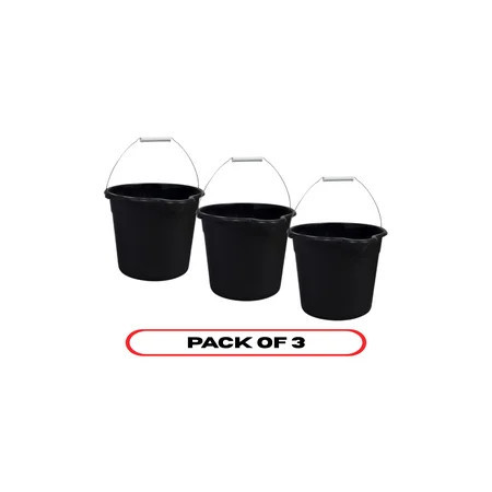 9 Qt Black Utility Bucket with Handle – Pack of 3 | Multipurpose Household, Cleaning & Car Wash Buckets | Walmart (US)