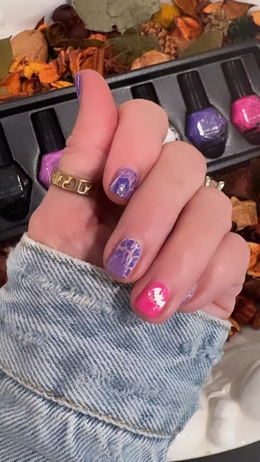 A cute Halloween Mani! The crackle is created with two coats! No nail artsy specialty needed! These come with Halloween inspired nail stickers too! 

#LTKHalloween #LTKBeauty